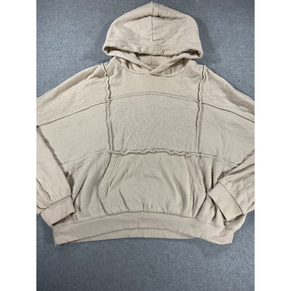 Aerie Womens Beige Patchwork Sherpa Fleece Oversized Hoodie Large 2792